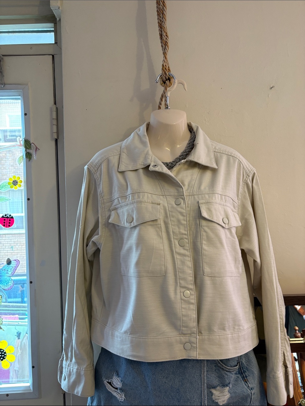 Lucky Brand Cream Button-Front Jean Jacket. Cotton